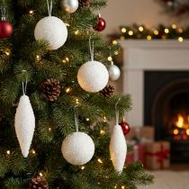 Article Boules et Gouttes en Blanc pour Décoration de Noël Ø 4/8 cm – Lot de 18