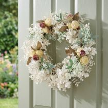 Article Couronne décorative en eucalyptus artificiel et roses effet séché Ø50 cm