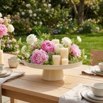 Article Plateau décoratif rond avec pied en métal crème 30 cm pour décoration intérieure