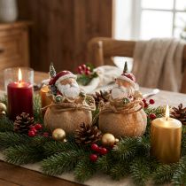 Article Figurines de Noël Père Noël dans un Sac en Jute – Lot de 2, 8,5 cm x 13 cm