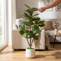 Article Ficus lyrata artificiel 120 cm en textile et plastique, vert, pour décoration intérieure