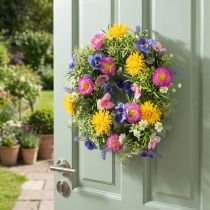 Article Couronne de printemps artificielle en fleurs multicolores 30 cm