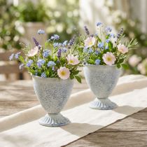 Article Set de 2 mini vases coupe en métal blanc et bleu 11,5 cm
