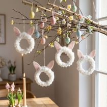 Article Anneaux décoratifs avec oreilles de lapin en feutrine – Lot de 4 – Ø13 cm – Blanc