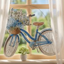 Article Panneau décoratif en bois avec vélo et fleurs, à suspendre, 31 × 25 cm