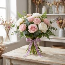 Article Ruban décoratif fleurs mauve 15 mm x 25 m