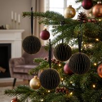 Article Boules décoratives en papier alvéolé noir et or Ø7cm - Lot de 4