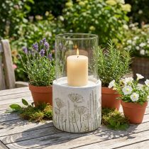 Article Photophore en verre avec socle floral en béton, Ø17cm H32cm