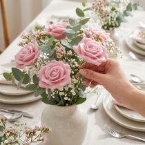 Article Roses décoratives en cire rose Ø8 cm - Lot de 12
