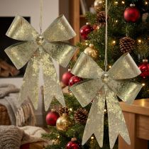 Article Lot de 2 nœuds en métal doré, décorations de Noël en style antique, 18×12,5 cm