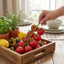 Article Tomates décoratives en grappe 3,5 cm – Imitation réaliste en plastique
