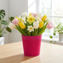 Article Cache-pot décoratif plissé en plastique rose cerise 12,5 cm - Lot de 100