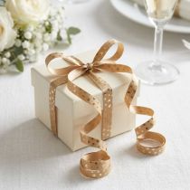 Article Ruban cadeau à motifs cœurs dorés et bruns 10 mm x 100 m