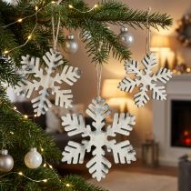 Article Flocons de neige en bois blanc et gris, 7-12 cm, lot de 6