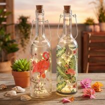 Article Duo de bouteilles LED décoratives 37,5 cm avec motifs flamants roses et lumière blanc chaud