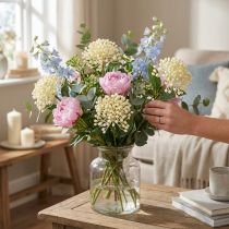 Article Branche de Boutons d'Hortensia Artificiels 55 cm Crème Lot de 6