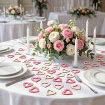 Article Cœurs en bois à parsemer 4 cm – Rose, rose vif, naturel – Lot de 72