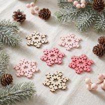 Article Lot de 144 flocons en bois décoratifs Ø2cm - Rose, Rose Clair et Naturel