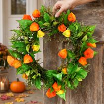 Article Couronne décorative artificielle physalis orange et verte Ø28cm