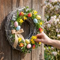 Article Couronne décorative en bois Ø30 cm, blanche, finition naturelle