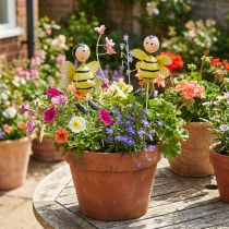 Article Décoration de Jardin – Lot de 4 Piquets Abeilles en Métal avec Fleurs