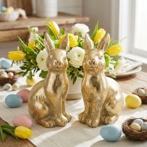 Article Figurines lapins dorés assis - décoration de Pâques - H16,5 cm - Lot de 2