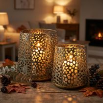 Article Lanterne décorative en métal doré avec motif ajouré, lot de 2 tailles