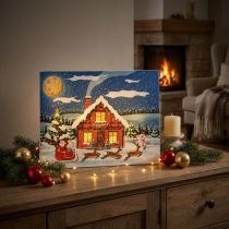 Article Tableau mural LED Noël Père Noël et bonhomme de neige 38x28cm