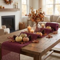 Article Chemin de table en jute, ruban de table en jute, rouge bordeaux, 15 cm de large, 10 m de long