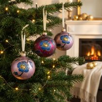 Article Boules de Noël en Verre Motif Fleur Violet et Bleu Ø8 cm - Lot de 6
