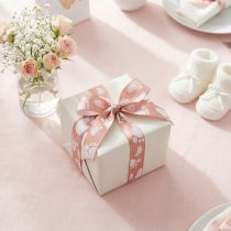 Article Ruban décoratif rose motif pieds de bébé 25 mm x 16 m