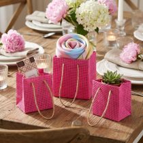 Article Ensemble de 12 sacs cadeaux avec anses en papier tissé – Rose, Jaune, Vert – 10,5 cm