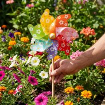 Article Moulin à Vent Déco de Jardin Multicolore en Bois et Plastique Ø31 cm H75 cm