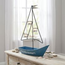 Article Photophore Bateau Métal Décoratif Bleu - 38x14x55 cm