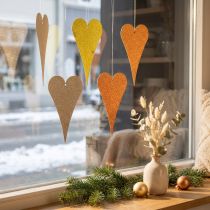 Article Décoration suspendue cœurs métalliques en beige, jaune et orange – Lot de 6