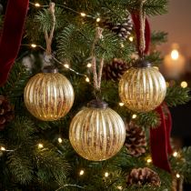 Article Boules de Noël en verre doré avec cordon en jute Ø7 cm H7,5 cm - Lot de 6