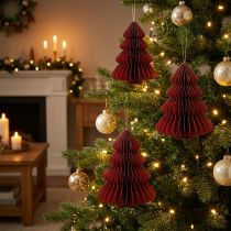 Article Sapins décoratifs en papier bordeaux avec bordure pailletée H20 cm
