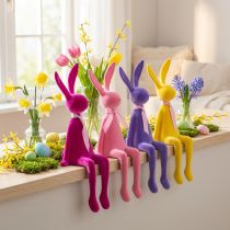 Article Figurines lapins de Pâques 36 cm en velours, couleurs assorties, set de 4