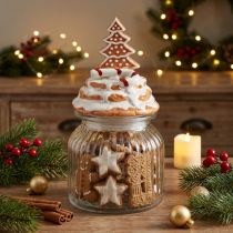 Article Bonbonnière en verre avec couvercle en céramique motif sapin 11x21cm