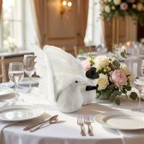 Article Décoration de Table Mariage - Couple de Colombes Blanche avec Glitter et Plumes - 32 cm