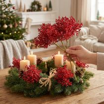 Article Lot de 3 branches de baies rouges artificielles 32 cm pour décoration de Noël