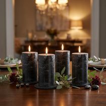Article Bougies piliers noires rustiques 70×120 mm – Lot de 4 pour décoration intérieure