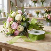 Article Ruban en Organza Vert Olive 25 mm x 50 m avec Bord tissé