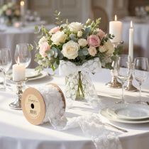 Article Ruban décoratif blanc avec roses pour mariage – 60 mm x 5 m
