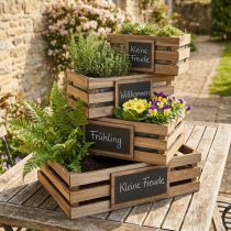 Article Set de 4 caisses en bois avec tableau ardoise pour plantes 40/35/30/25 cm