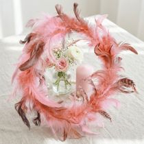 Article Couronne décorative en plumes de faisan roses Ø20cm