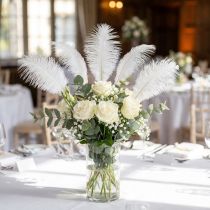 Article Plumes blanches décoratives sur fil métallique, 27 cm, lot de 6