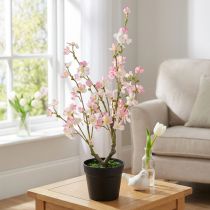 Article Grande plante artificielle amandier en pot, rose et blanc, 74 cm