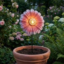 Article Lampe solaire LED fleur rose en métal avec boule en verre Ø30 cm