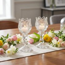 Article Lot de 2 photophores en verre transparent tulipe sur pied – H16 cm, Ø7 cm